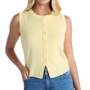 No Boundaries Lightweight Knit Butter Yellow Button Front Sleeveless Vest Top